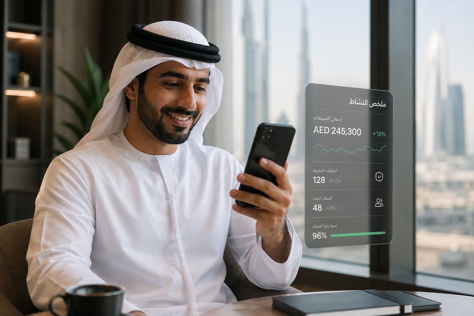 Emirati businessman using 1Que